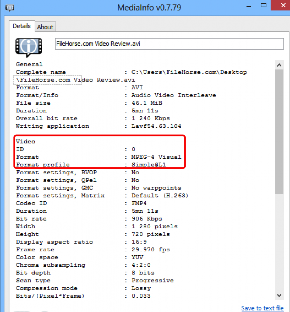 Screenshot of Mediainfo