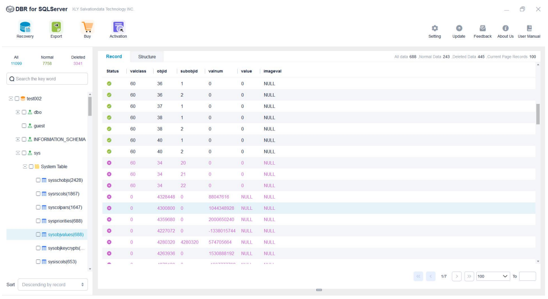 Recovered Objoect - DBR - SQLServer