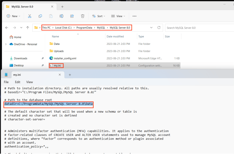 the default storage path of the database files