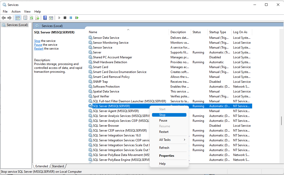 stop-sql-server-service