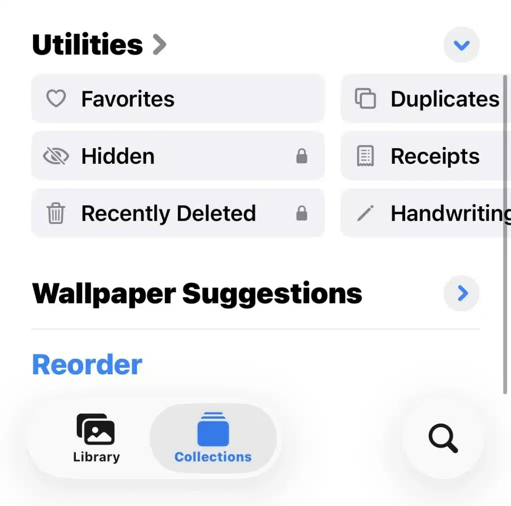 iPhone Photos app showing the Hidden album for hidden photos
