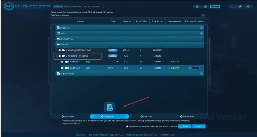 Detect the USB device within DRS