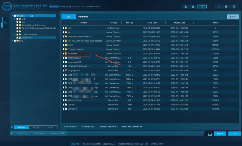 Select the files for recovery