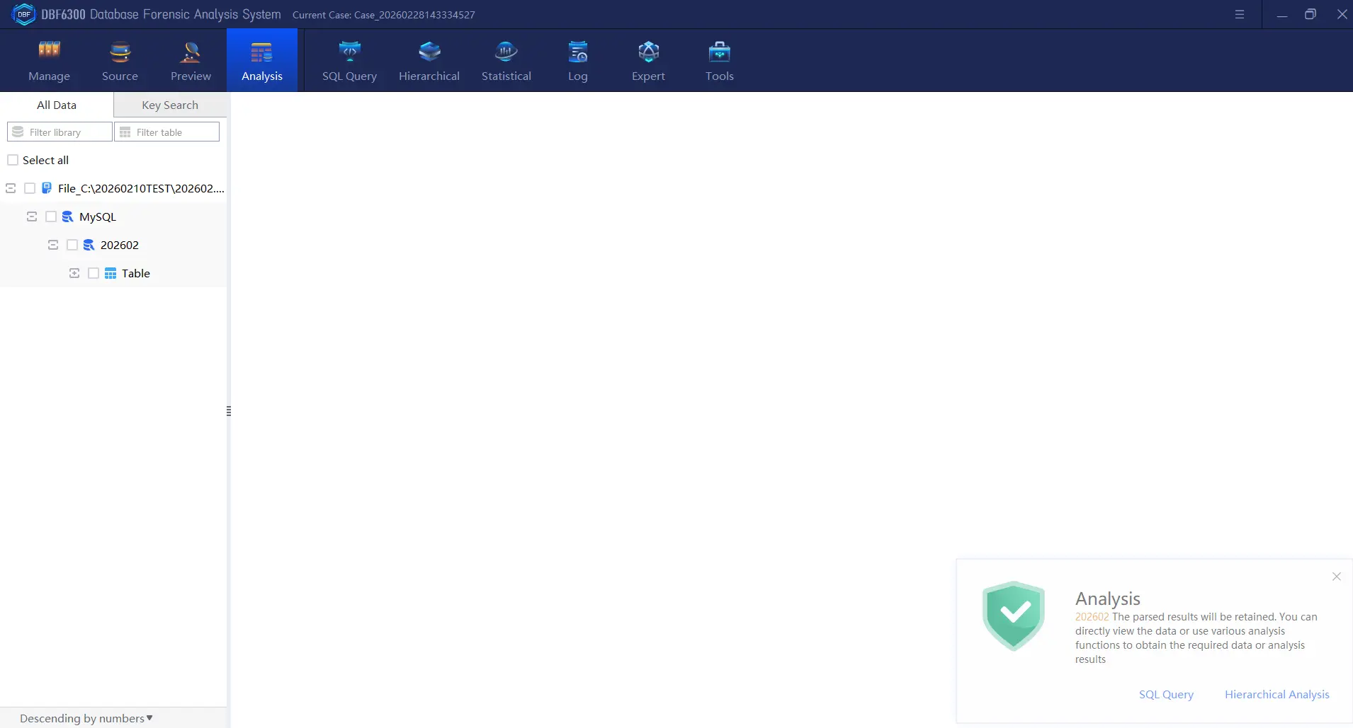 DBF6300 operation step 3 - a notification will appear once the analysis is complete