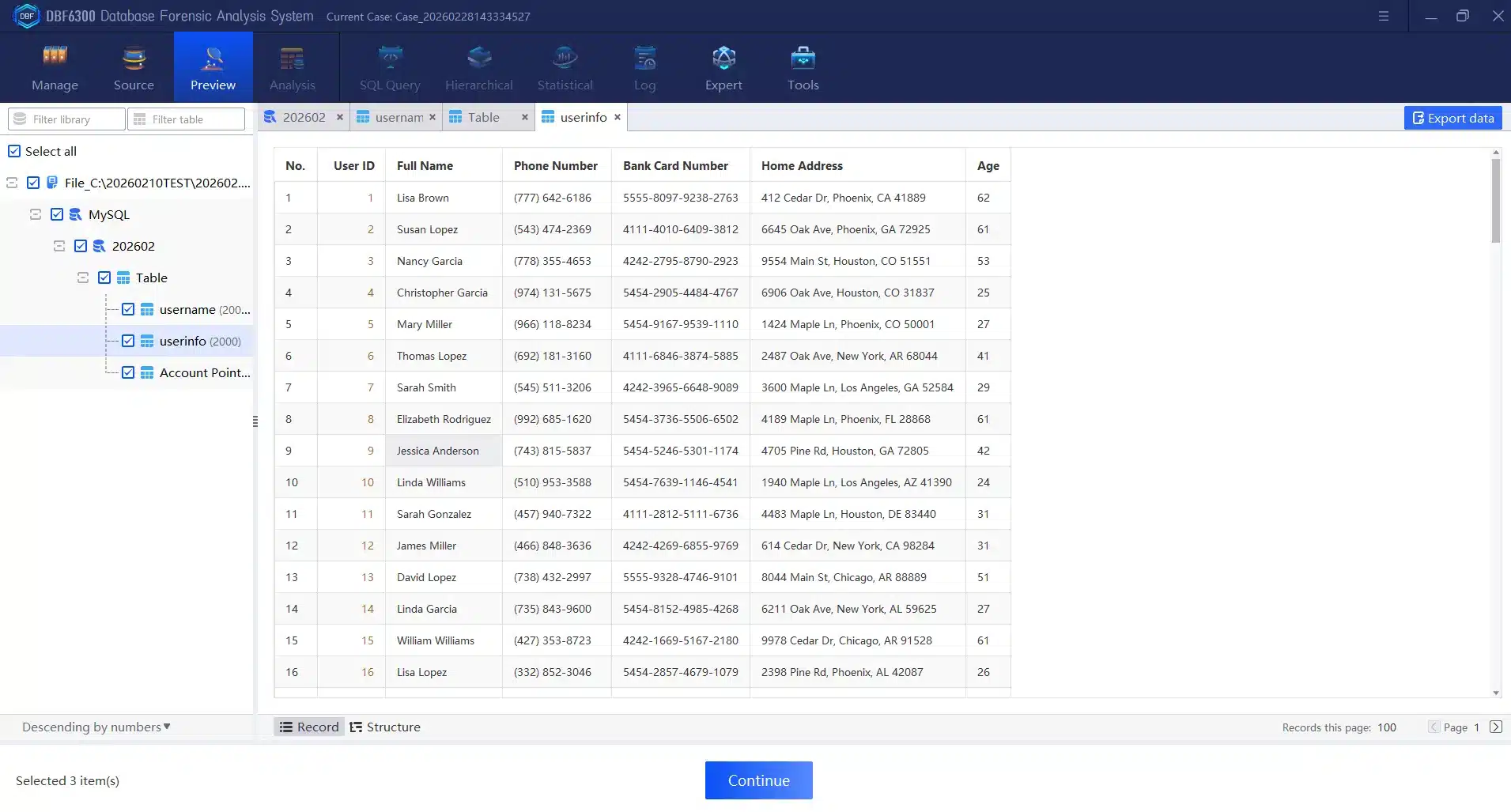 DBF6300 operation step 3 - table analysis