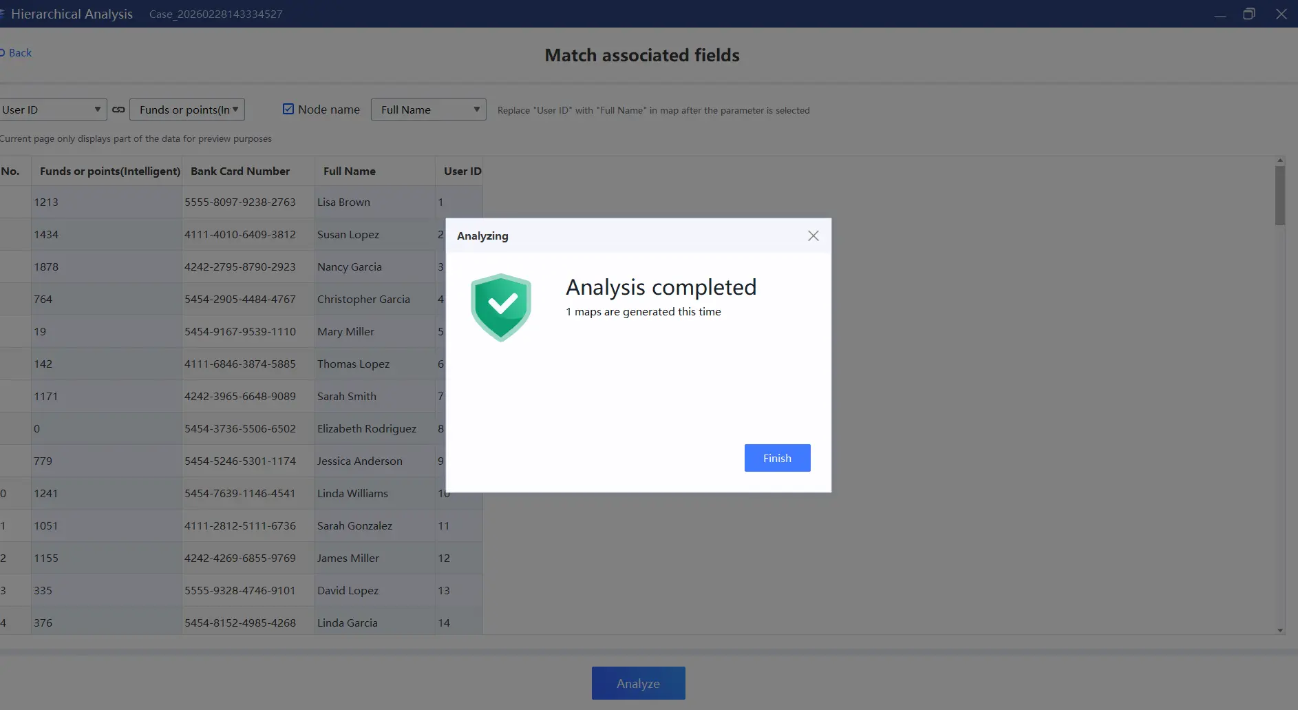 DBF6300 operation step 5 - key fields analysis completed